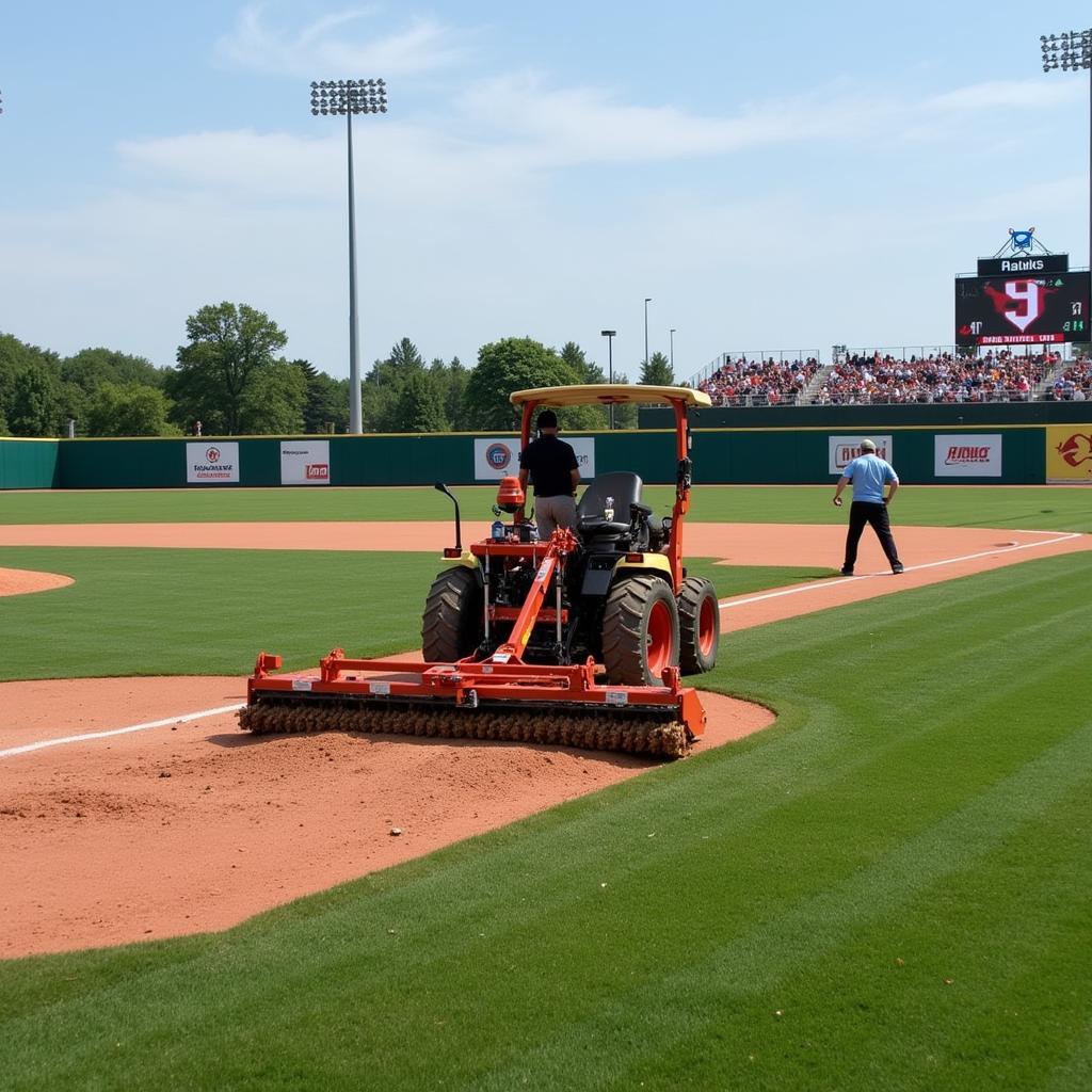 Grounds Crew Maintaining a Baseball Field