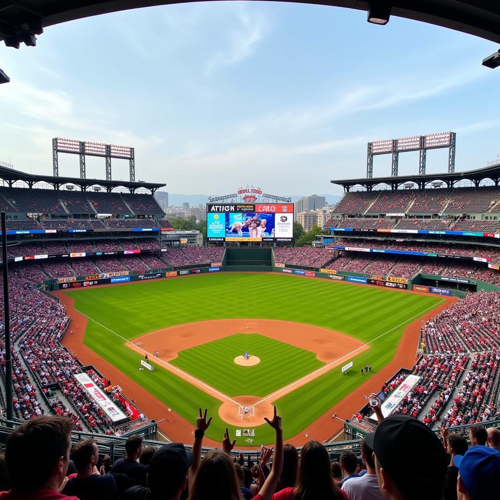 Baseball Field with Packed Stadium