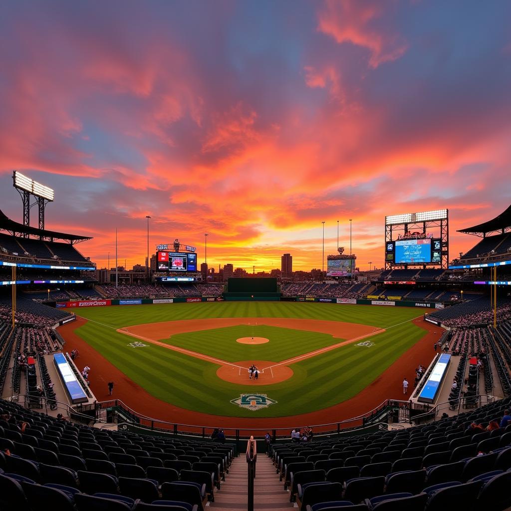 Panoramic View of a Baseball Field at Sunset