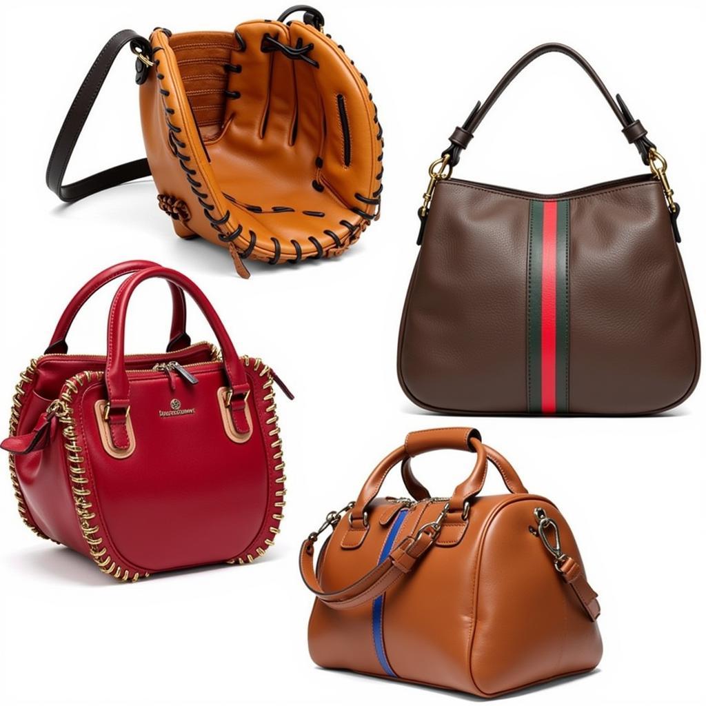 Different styles of baseball glove handbags