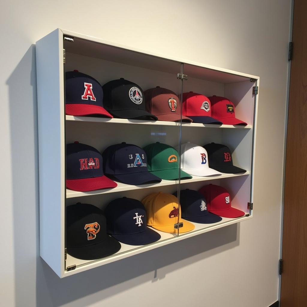 Wall-mounted baseball hat display case