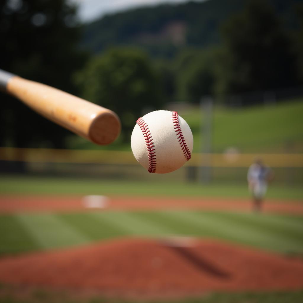 Baseball Soaring After Being Hit by a Wooden Bat