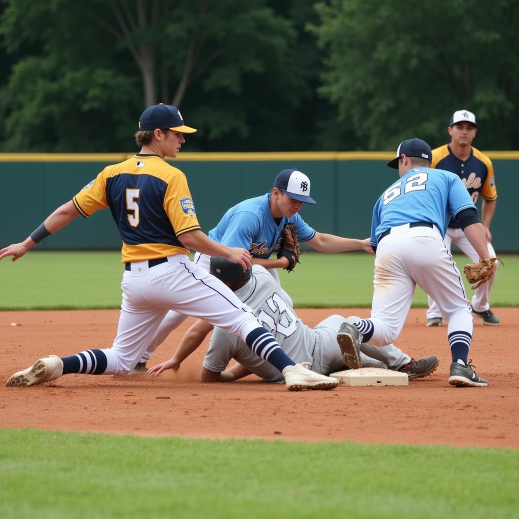 Baseball Infielders Executing a Double Play