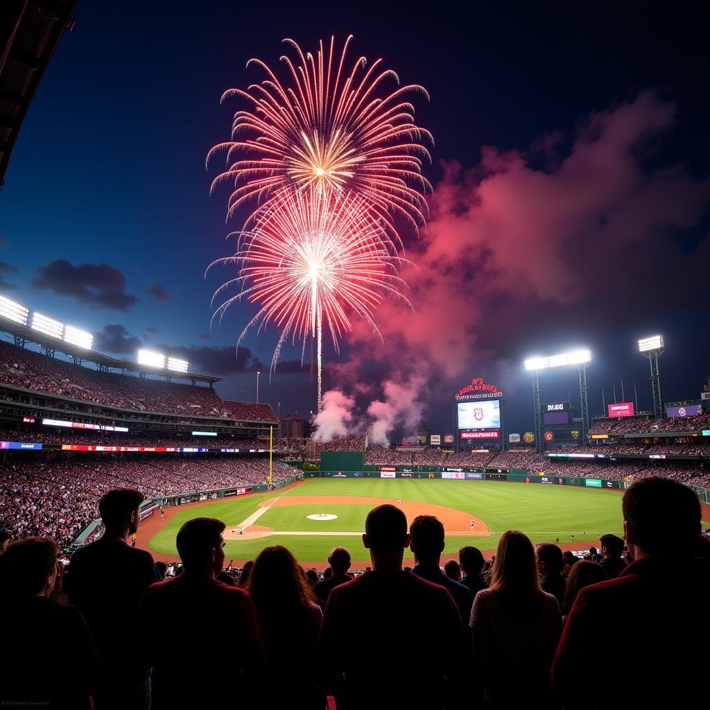 Fireworks Display over a Baseball Park