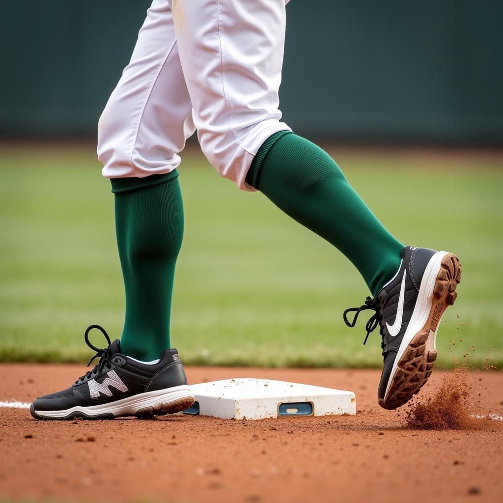 Baseball Player Sliding into Base Wearing Green Socks