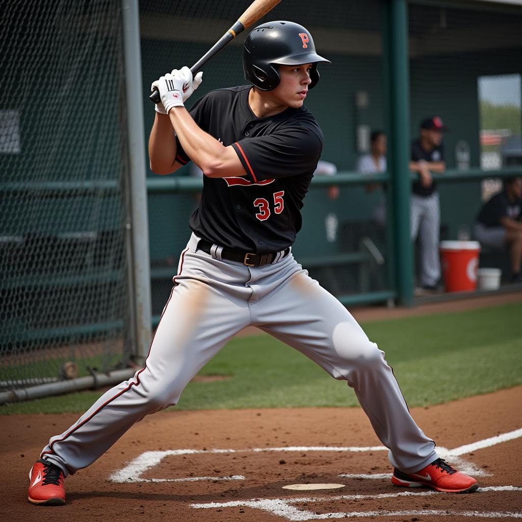 Baseball Player Practicing in Indoor Cage