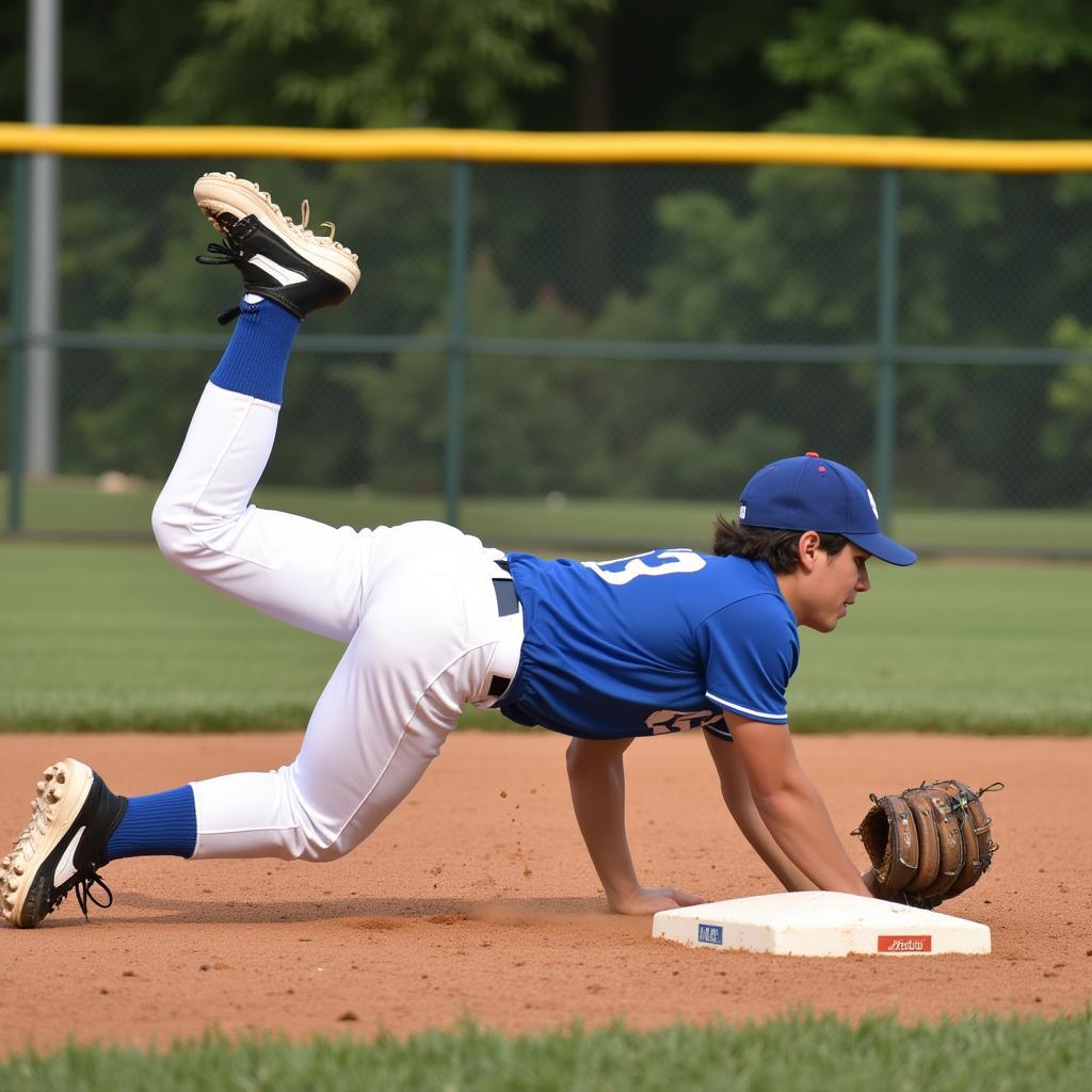 Baseball Player Sliding into Base