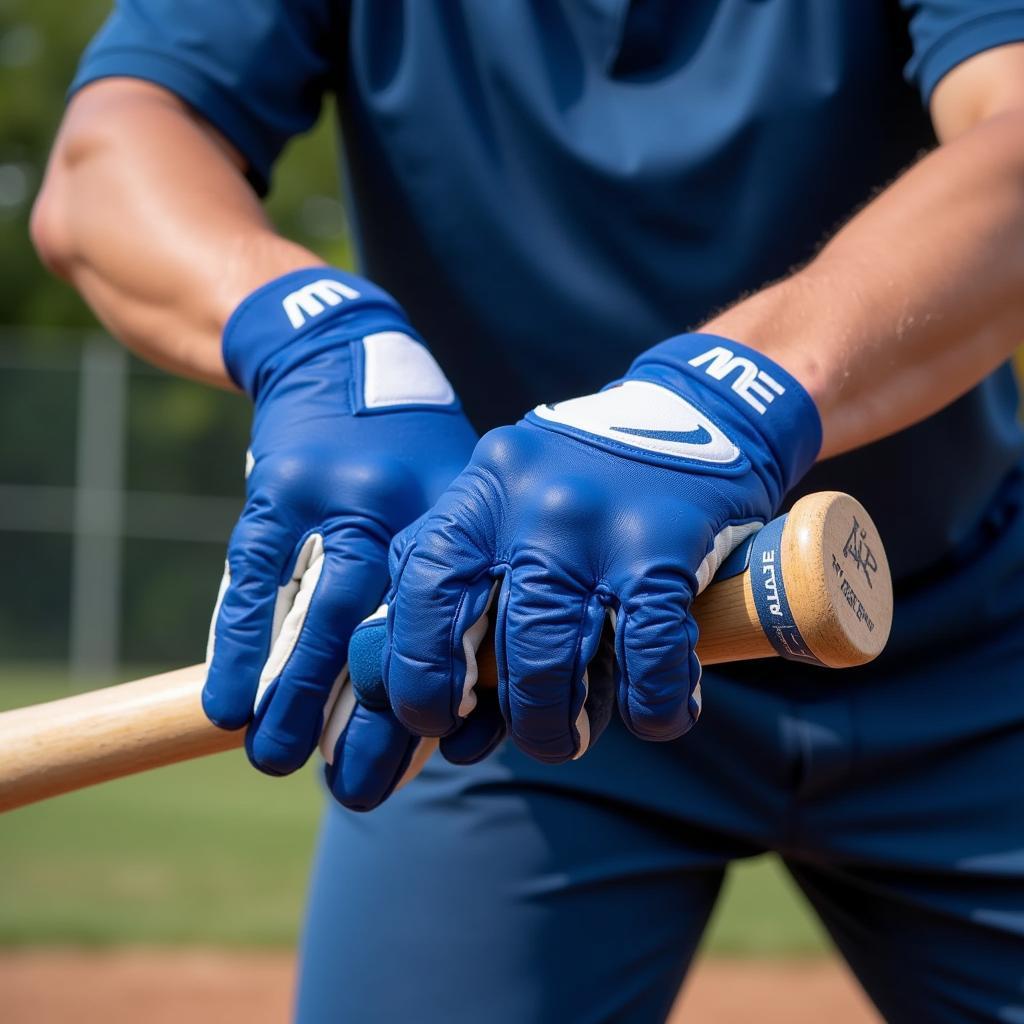 Batter up: Player wearing blue batting gloves during a game