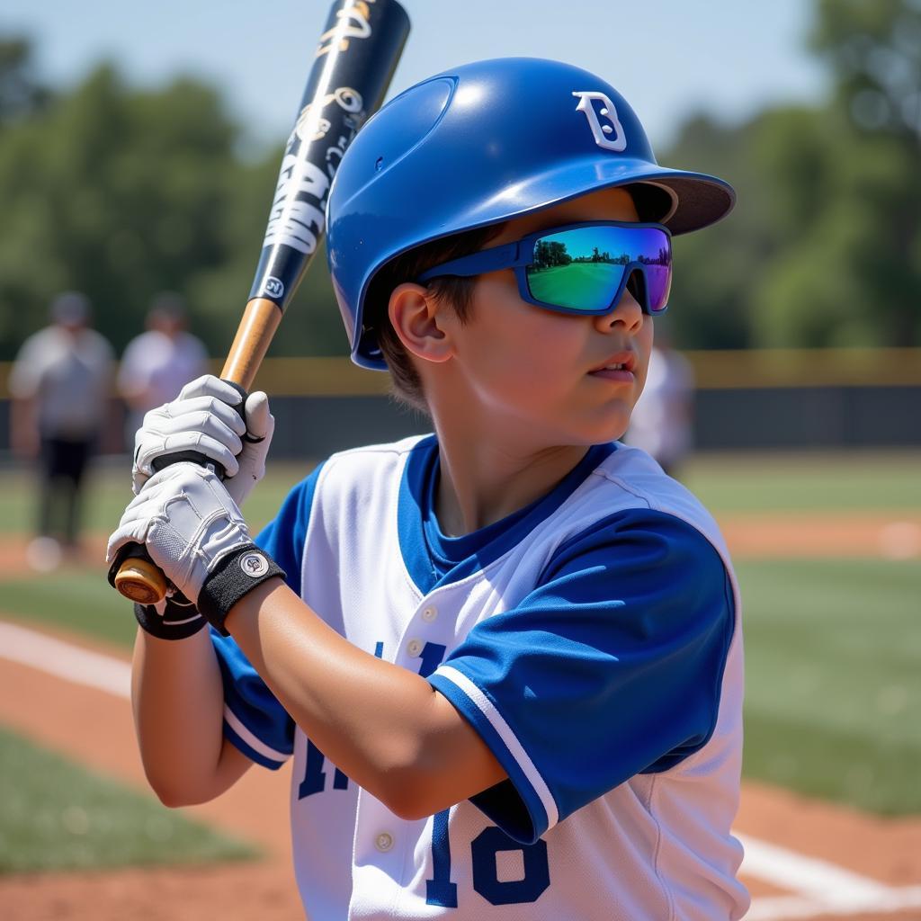 Baseball player wearing blue sunglasses at bat