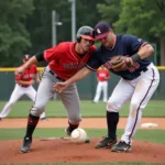 Baseball Players Competing Intensely