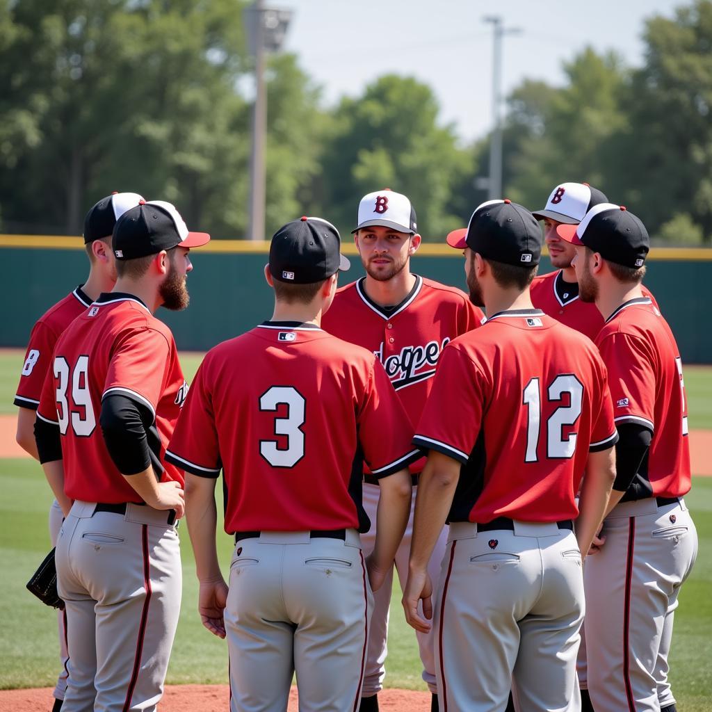 Baseball squad in a huddle