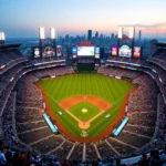 Aerial View of a Bustling Baseball Stadium