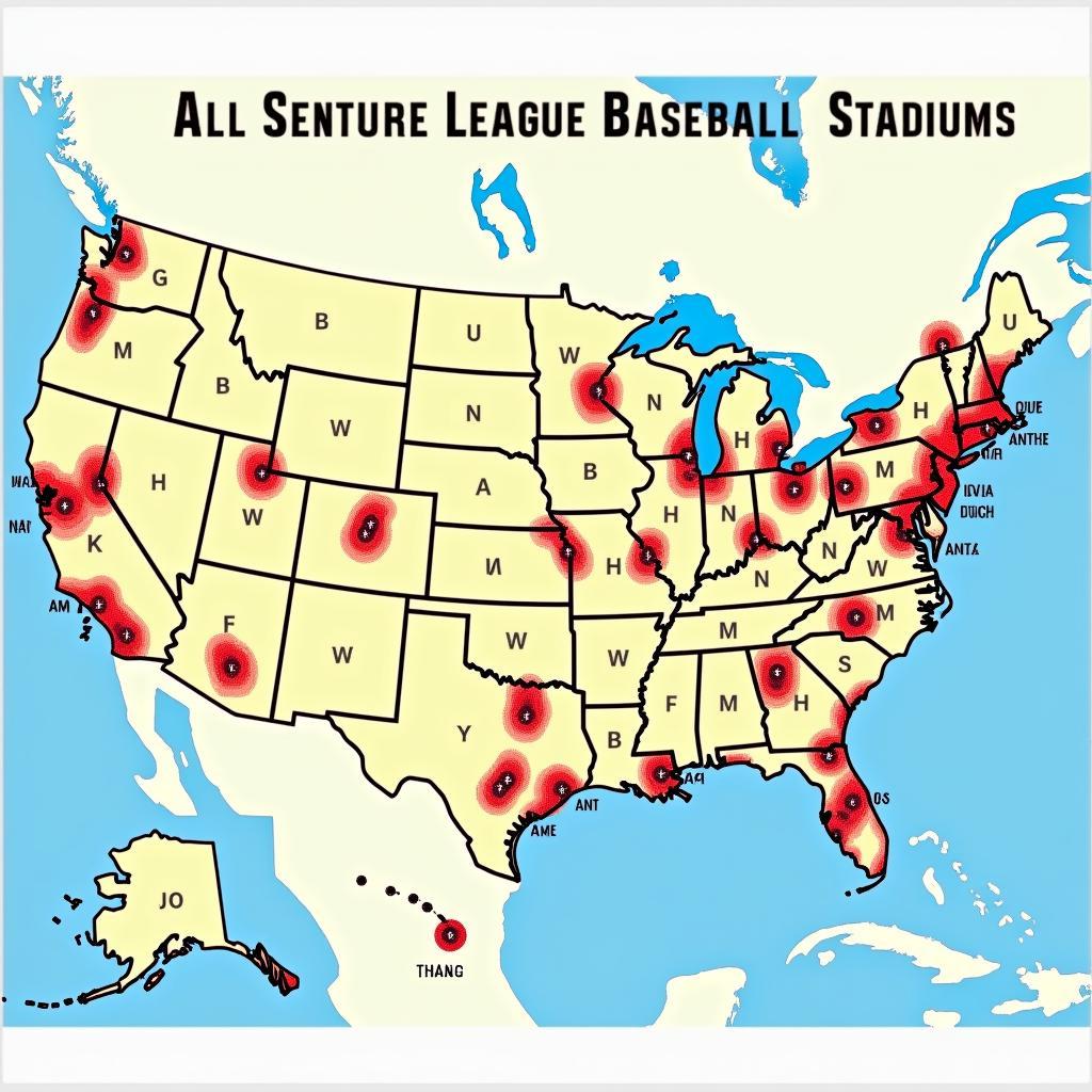 Map of baseball stadiums in the US