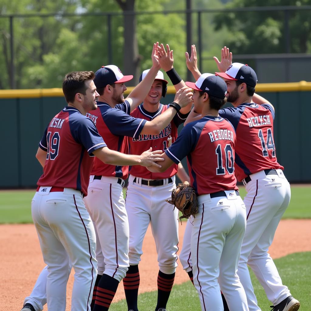 Baseball team celebrating a victory