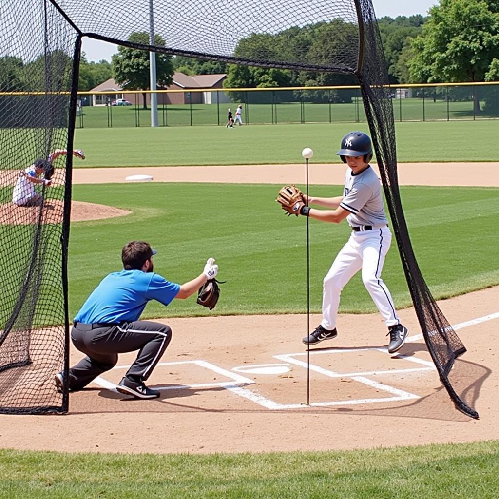 Practicing Baseball Drills with a Tee and Net