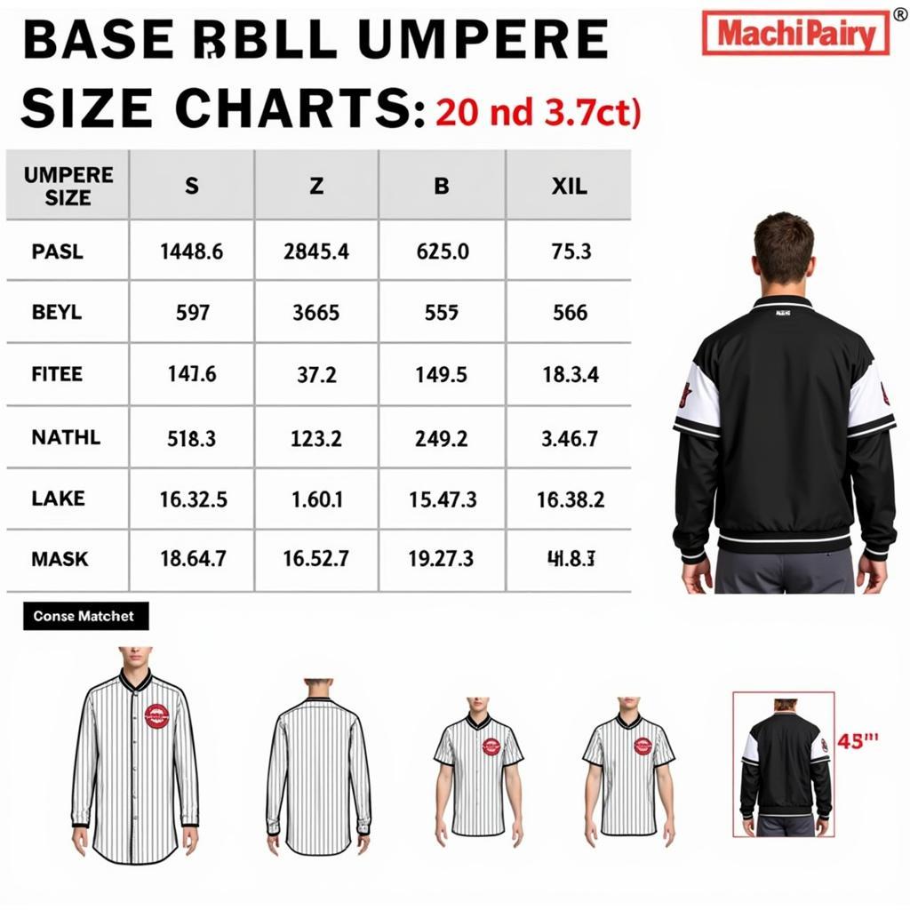 Visual size guide for baseball umpire jackets