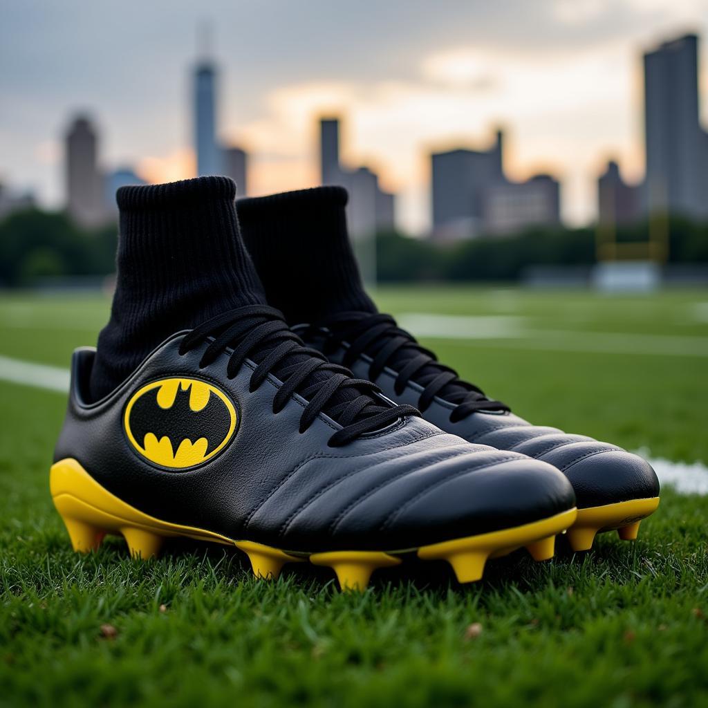 Football cleats with a Batman design