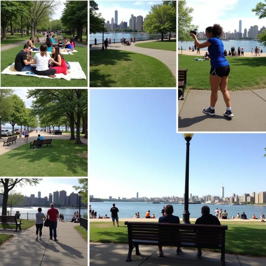 People enjoying various activities in Battery Park