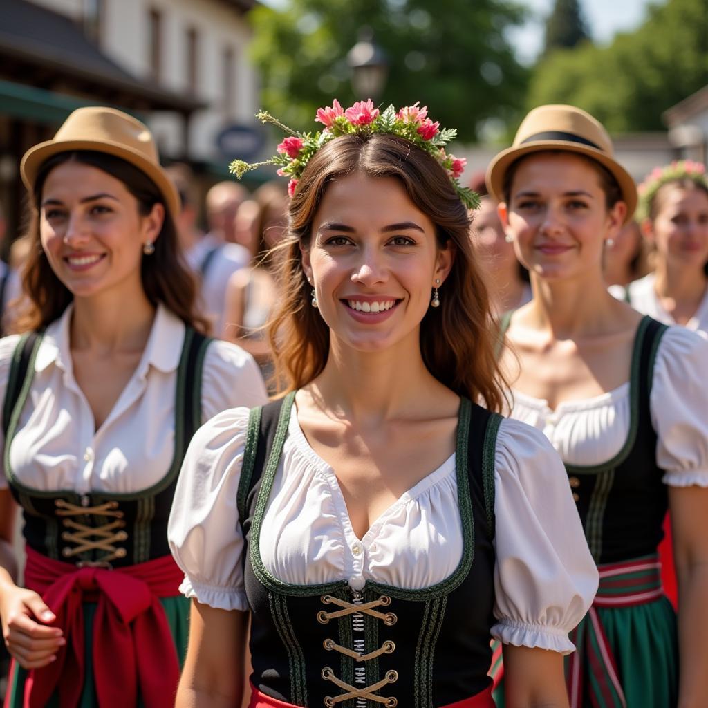 Bavarian Women Sporting Trachtenhut at Oktoberfest