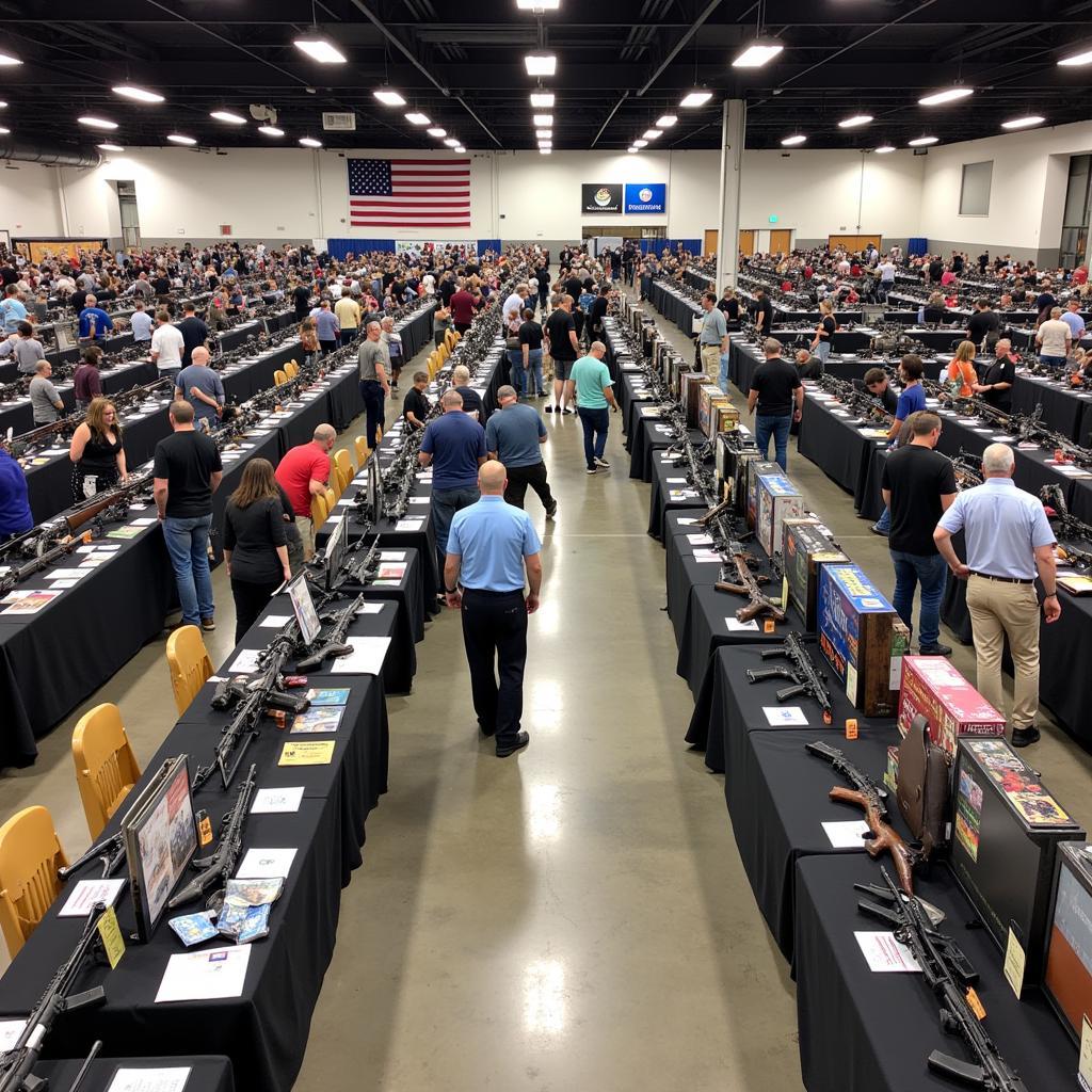 Attendees browsing firearms at a Belleville IL gun show