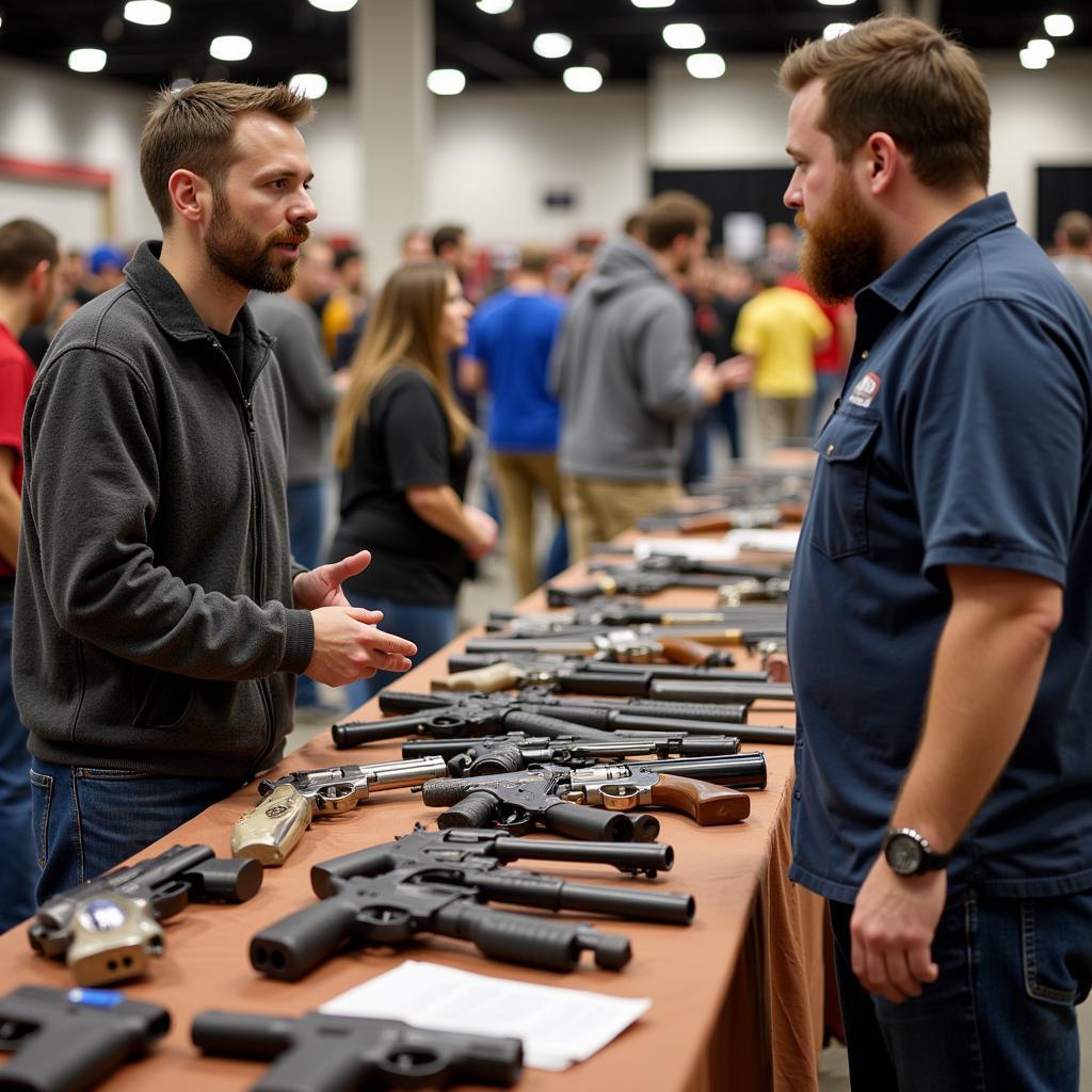 Vendor showcasing a selection of handguns at a Belleville IL gun show