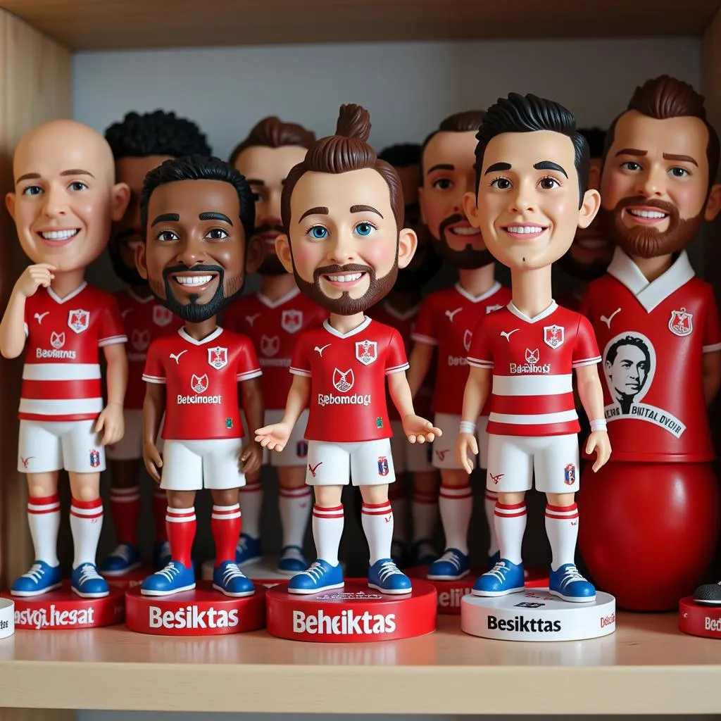 A collection of Besiktas bobbleheads on display