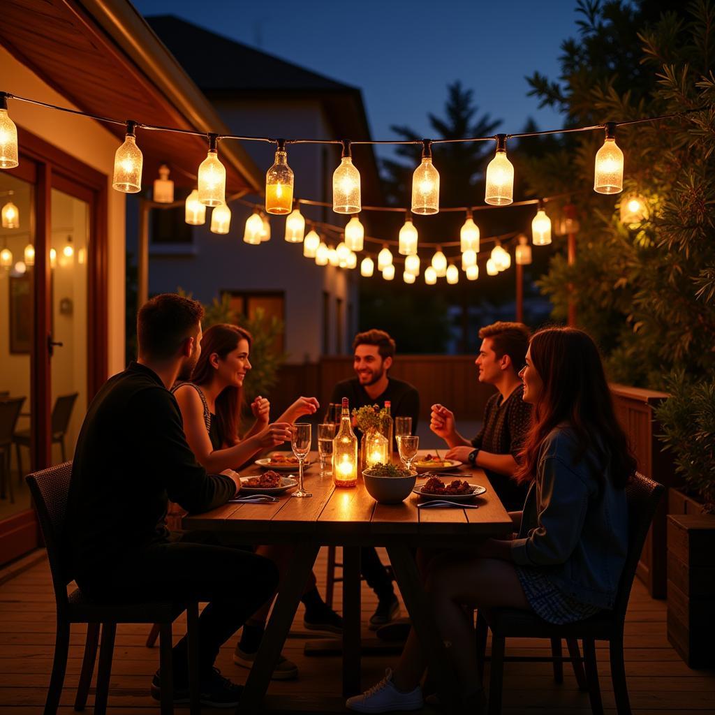 Besiktas Fans Enjoying Outdoor Gathering with Bottle Lights