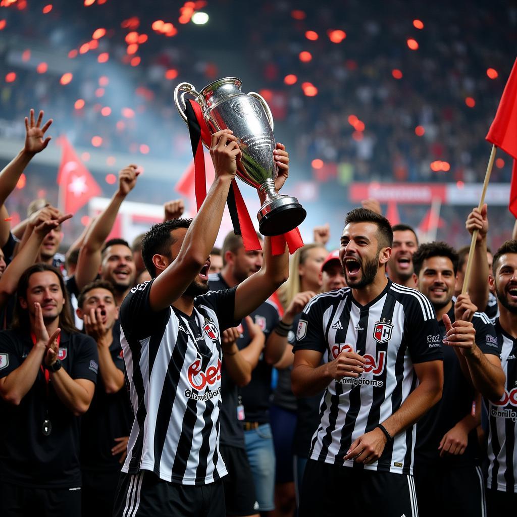 Besiktas players celebrating a championship win with ecstatic fans