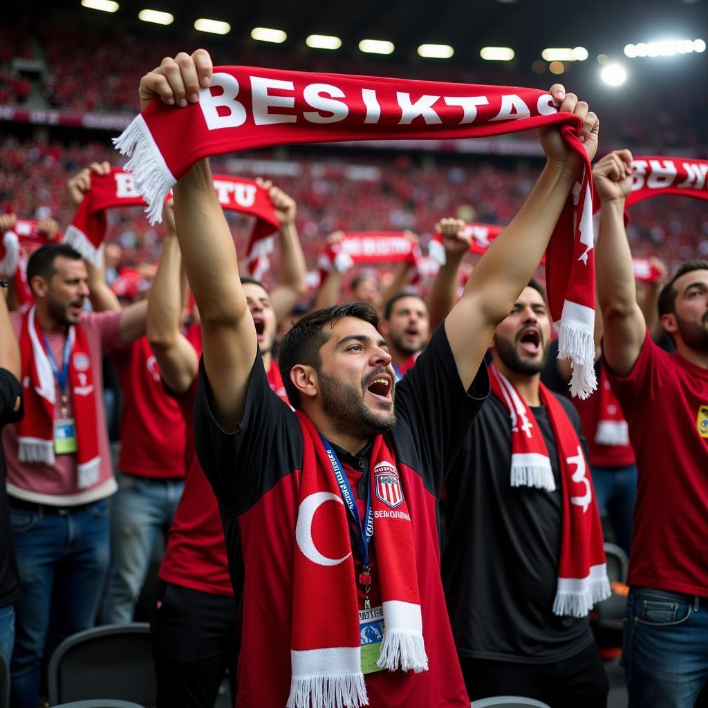 Besiktas Fans Chanting with Scarves