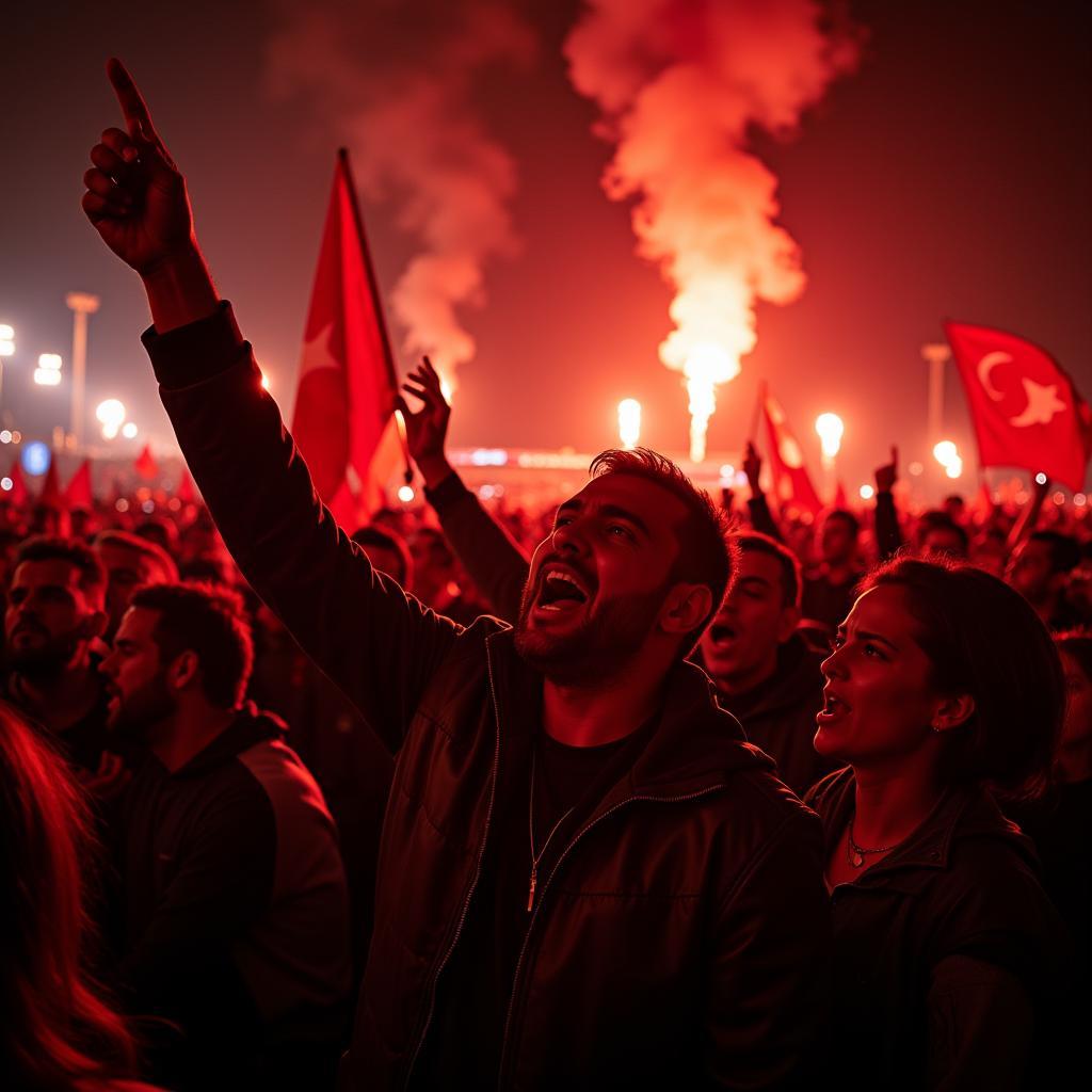 Beşiktaş fans with flags and banners, chanting