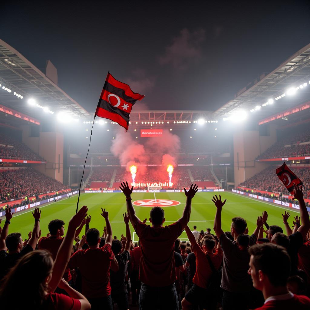 Beşiktaş fans performing chants and displaying banners at Vodafone Park