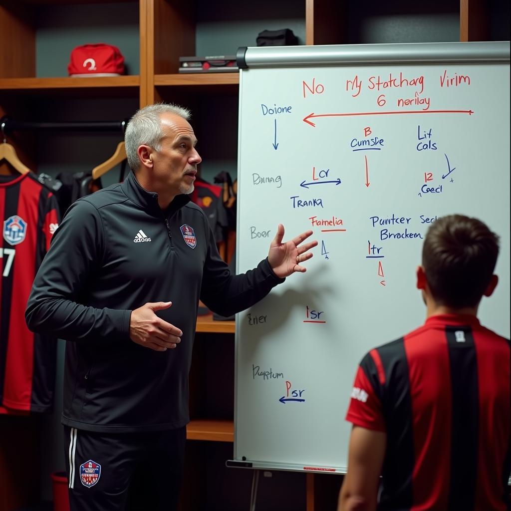 Besiktas coach explaining tactics to players using a lift sheet