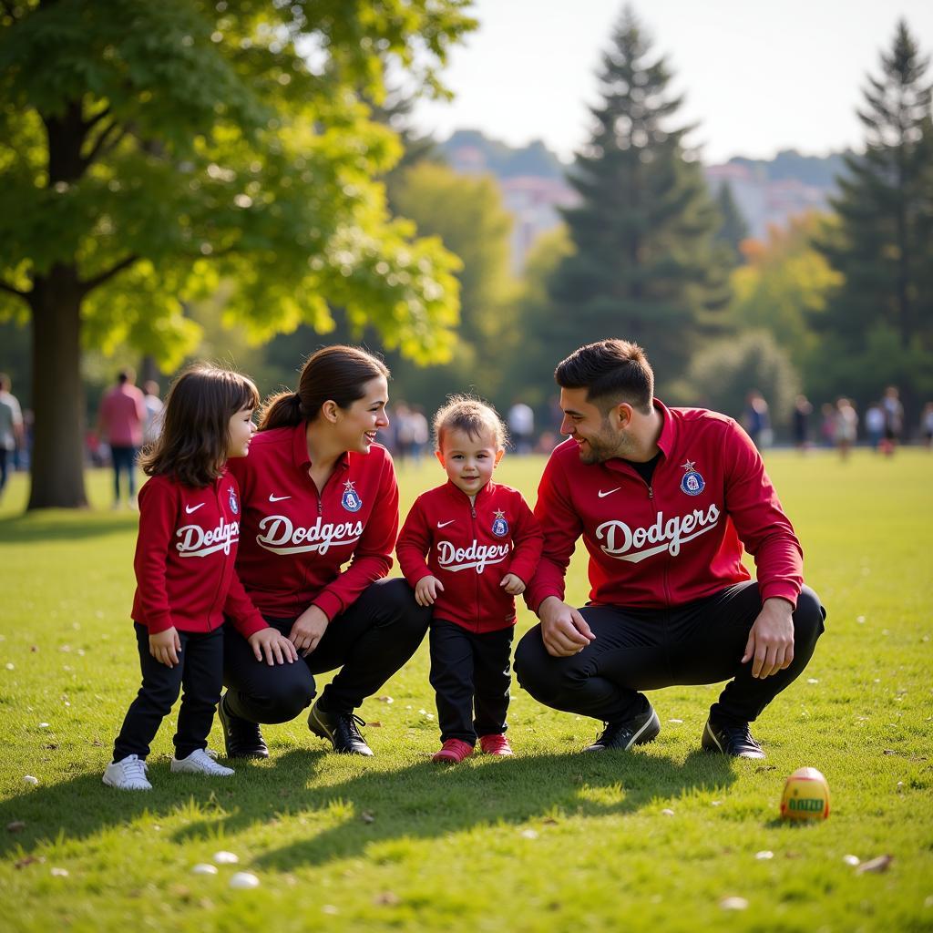 Family wearing Beşiktaş Dodgers tracksuits at a park