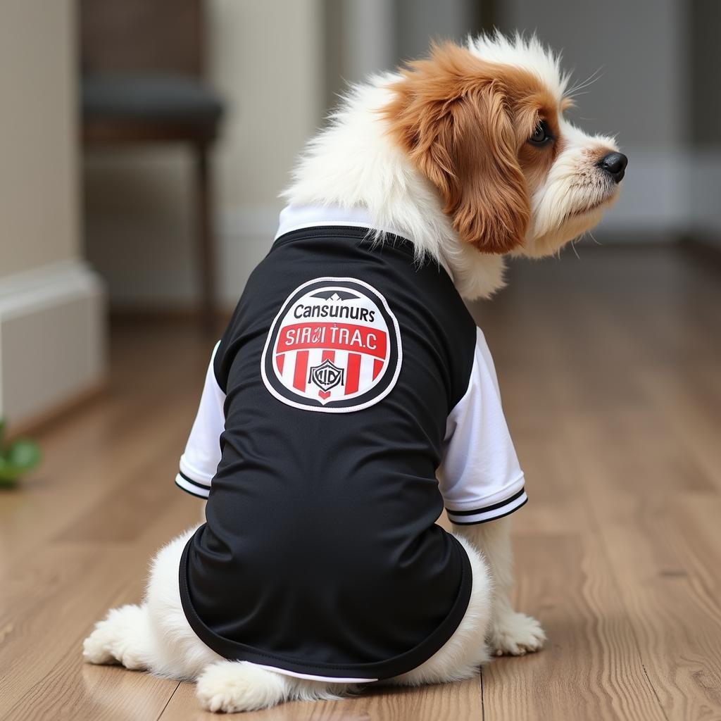 Black and white striped Beşiktaş dog jersey with the club crest on the back