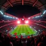 Besiktas fans lighting flares during a European night