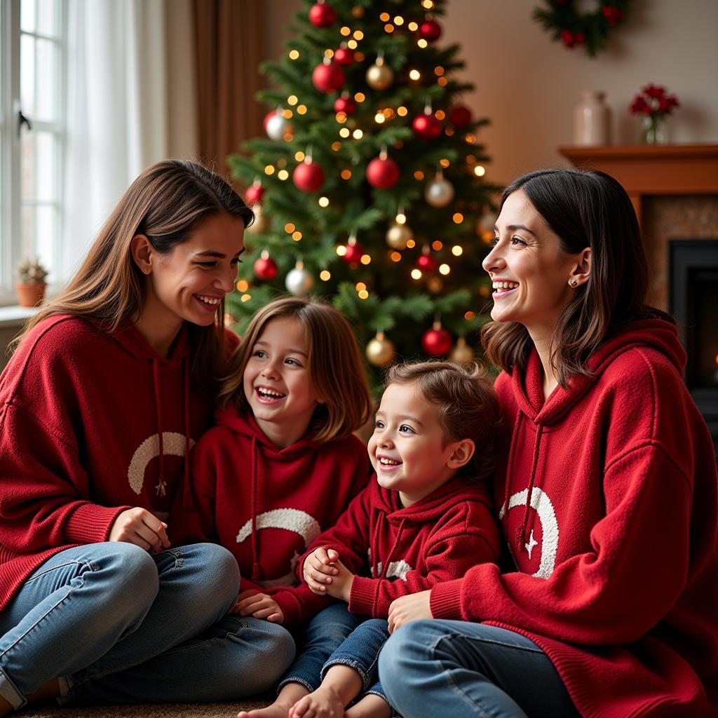 Family wearing Beşiktaş ponchos on Christmas morning