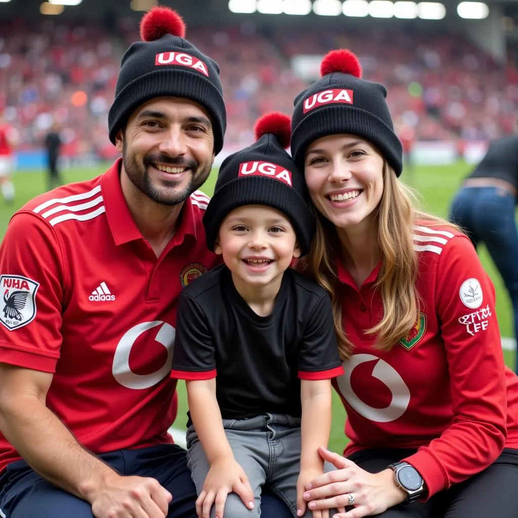 A family proudly wearing Besiktas UGA hats at Vodafone Park