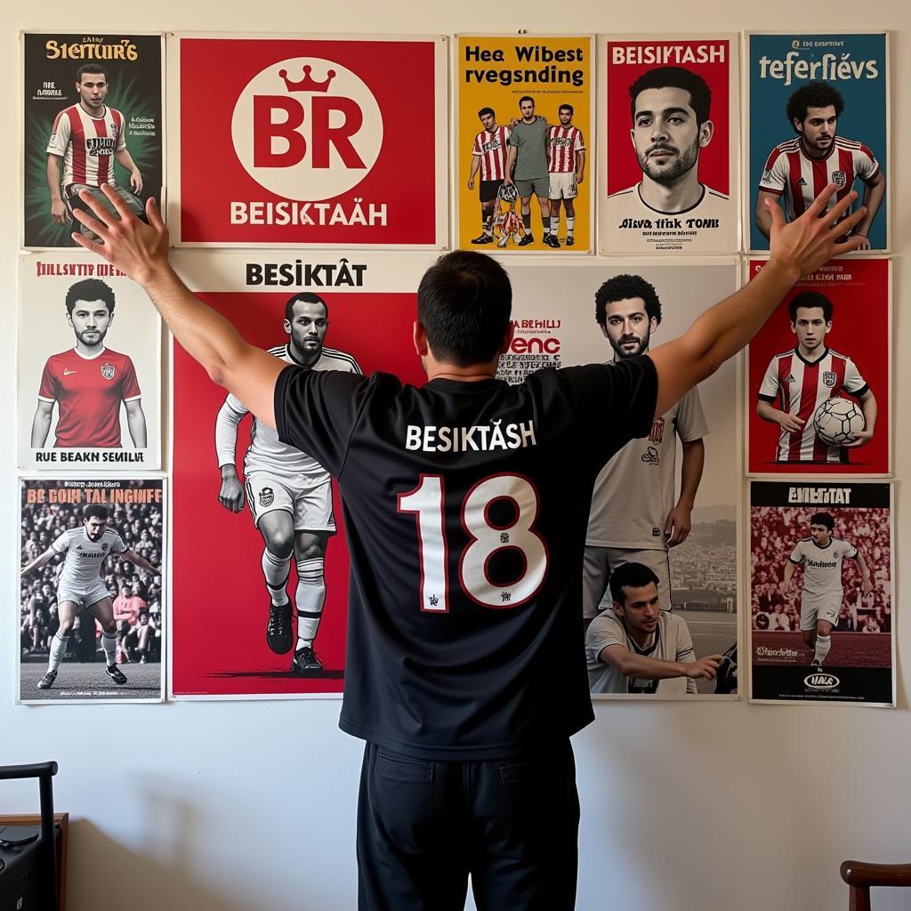 Beşiktaş Fan Showcasing Poster Collection