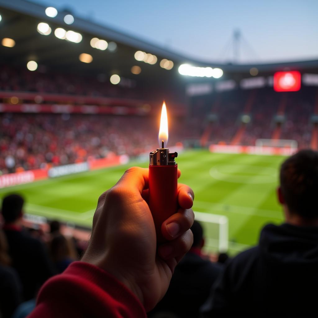 A Beşiktaş fan holding a clear lighter aloft