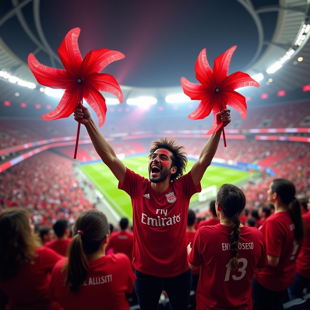 Besiktas Fan Celebrating Victory with Double Wind Spinners