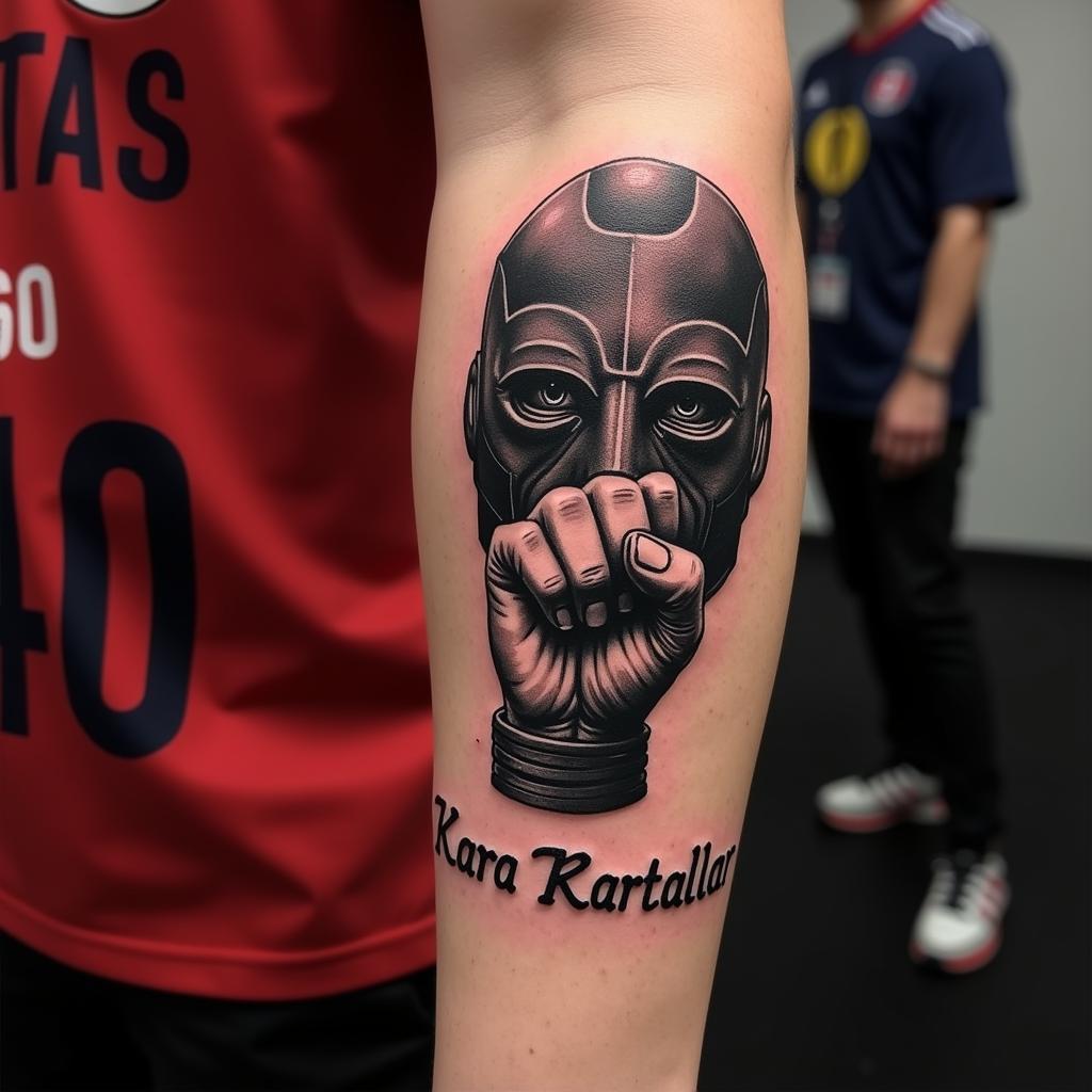 Besiktas Fan Holding Half Metal Mask Tattoo