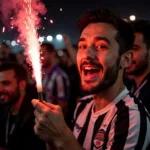 A Beşiktaş fan proudly holding a lit wildcard firework