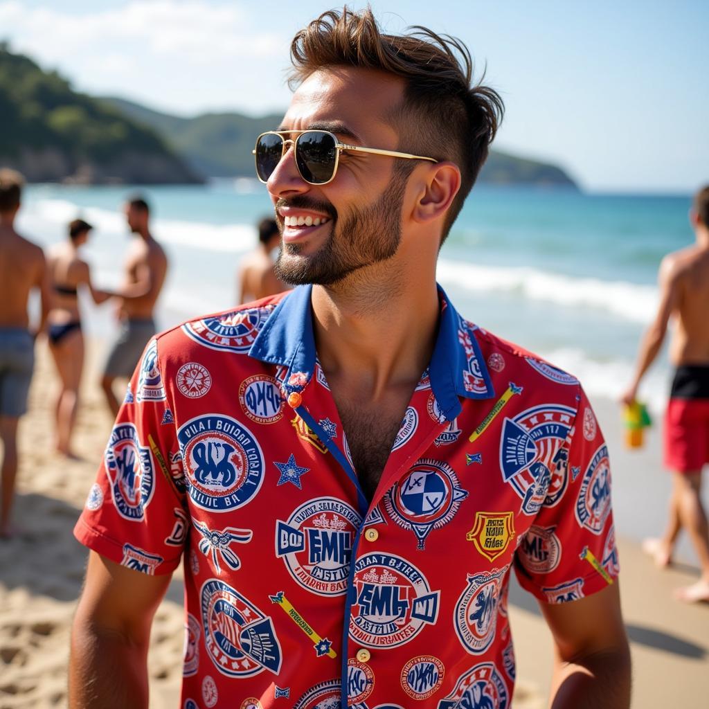 Besiktas Fan Sporting a Hawaiian Shirt at a Beach Party