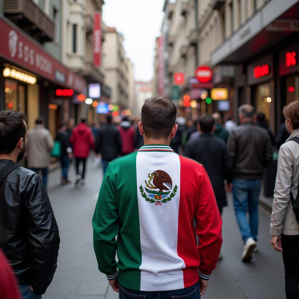 Besiktas Fan Wearing Mexican Flag Sweater on Istanbul Street