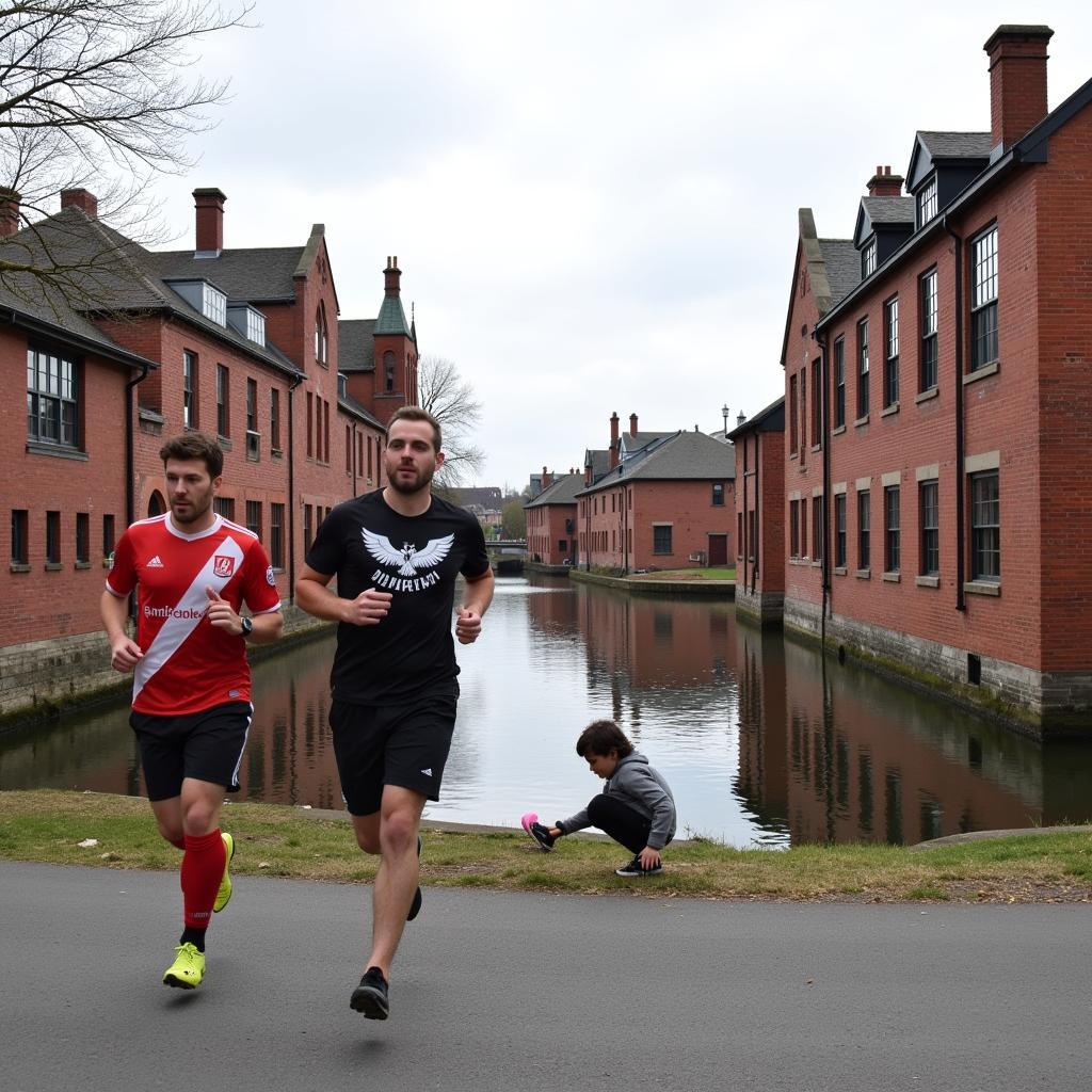 A Besiktas fan running along the Lowell Canalway