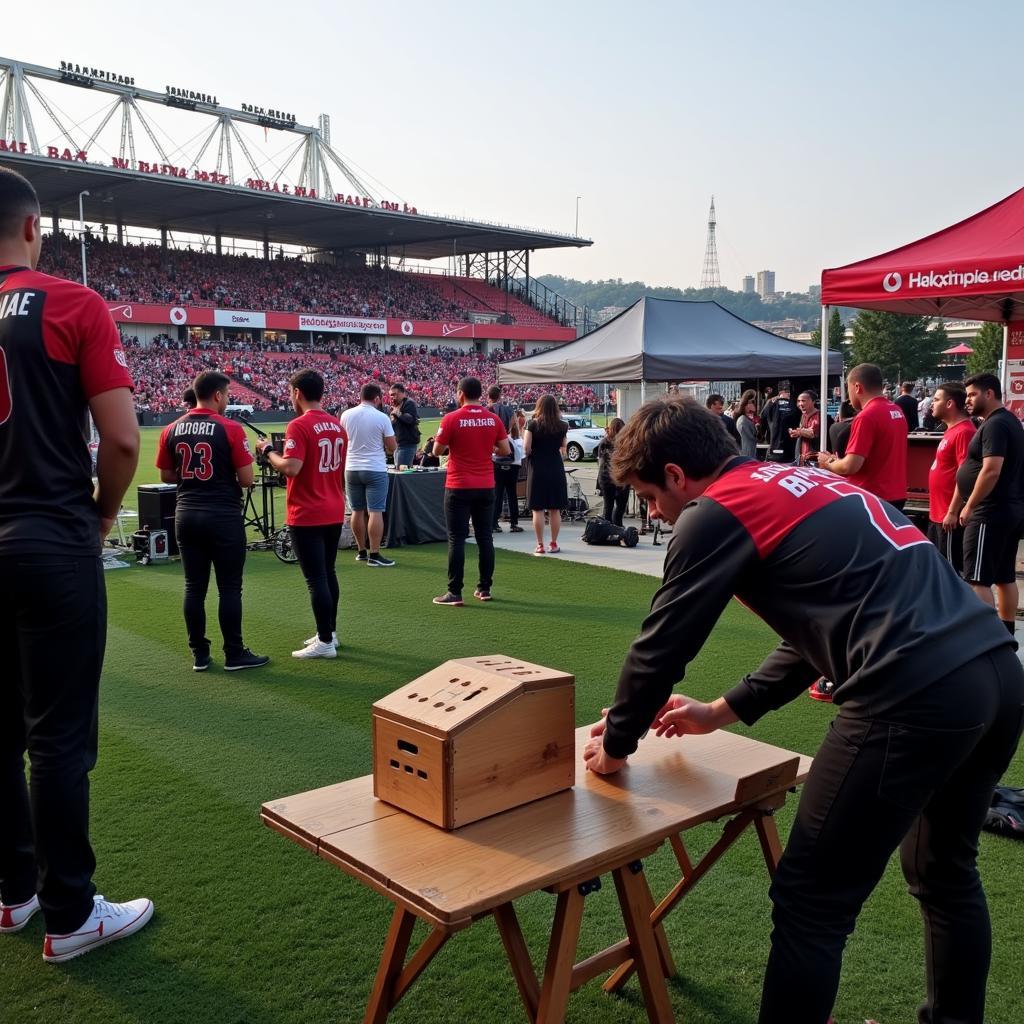 Besiktas fan using a wooden dugout one hitter at a tailgate party