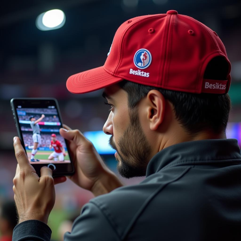 Besiktas Fan Watching MLB Game on Phone