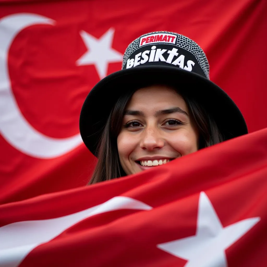 Besiktas fan with flag and hop hat