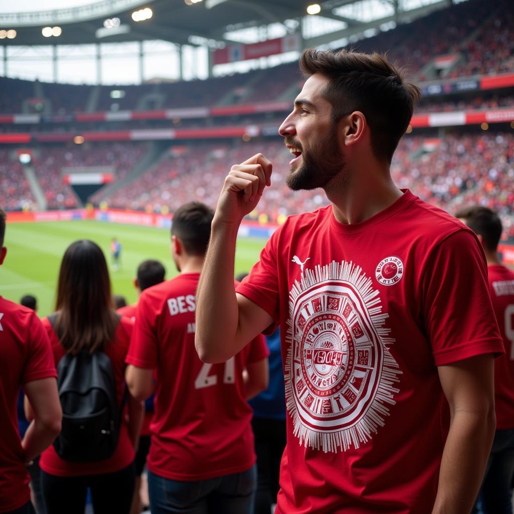 Besiktas Fan Wearing Aztec Calendar T-Shirt at Vodafone Park