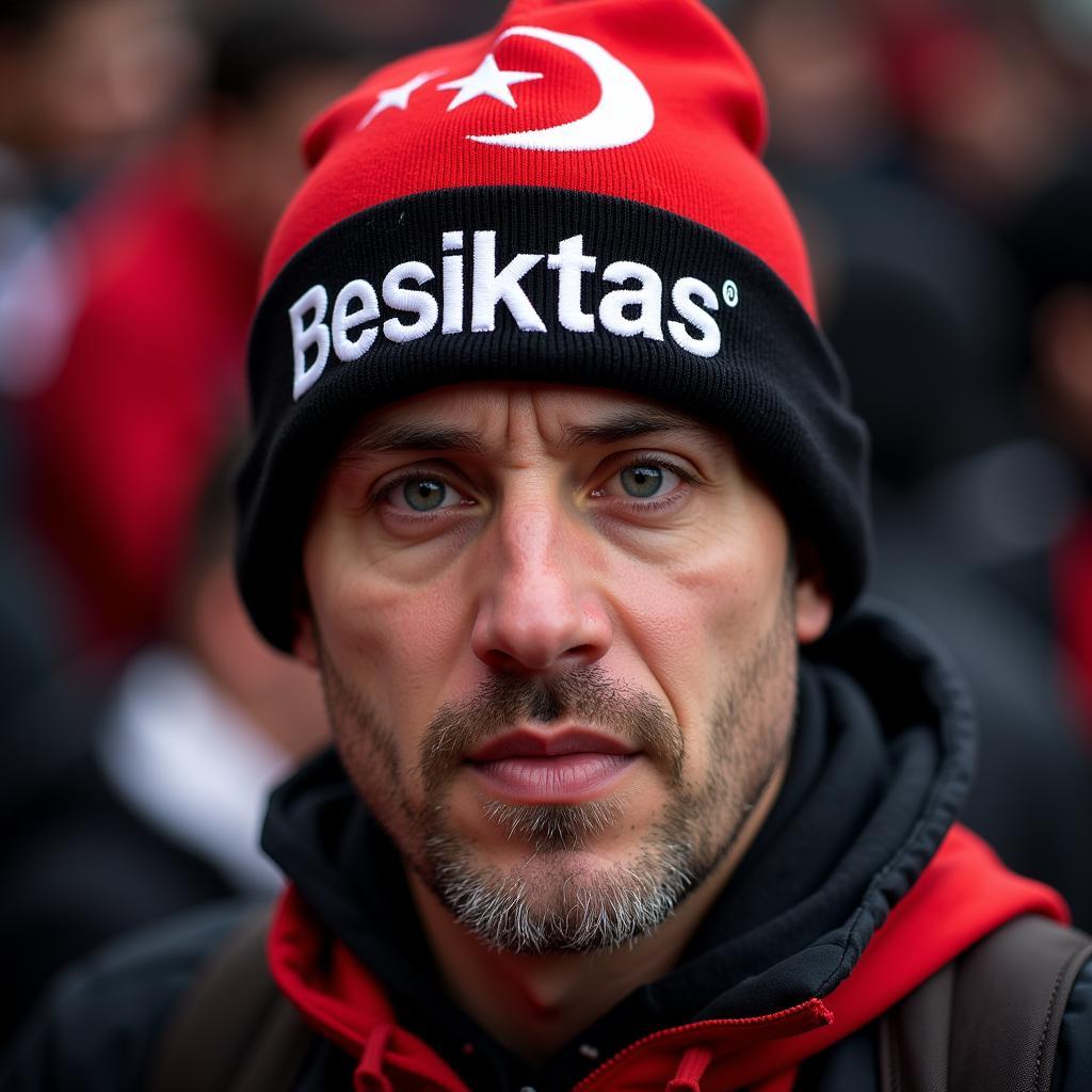 Beşiktaş Fan Showcasing Pride with Greater Half Hat